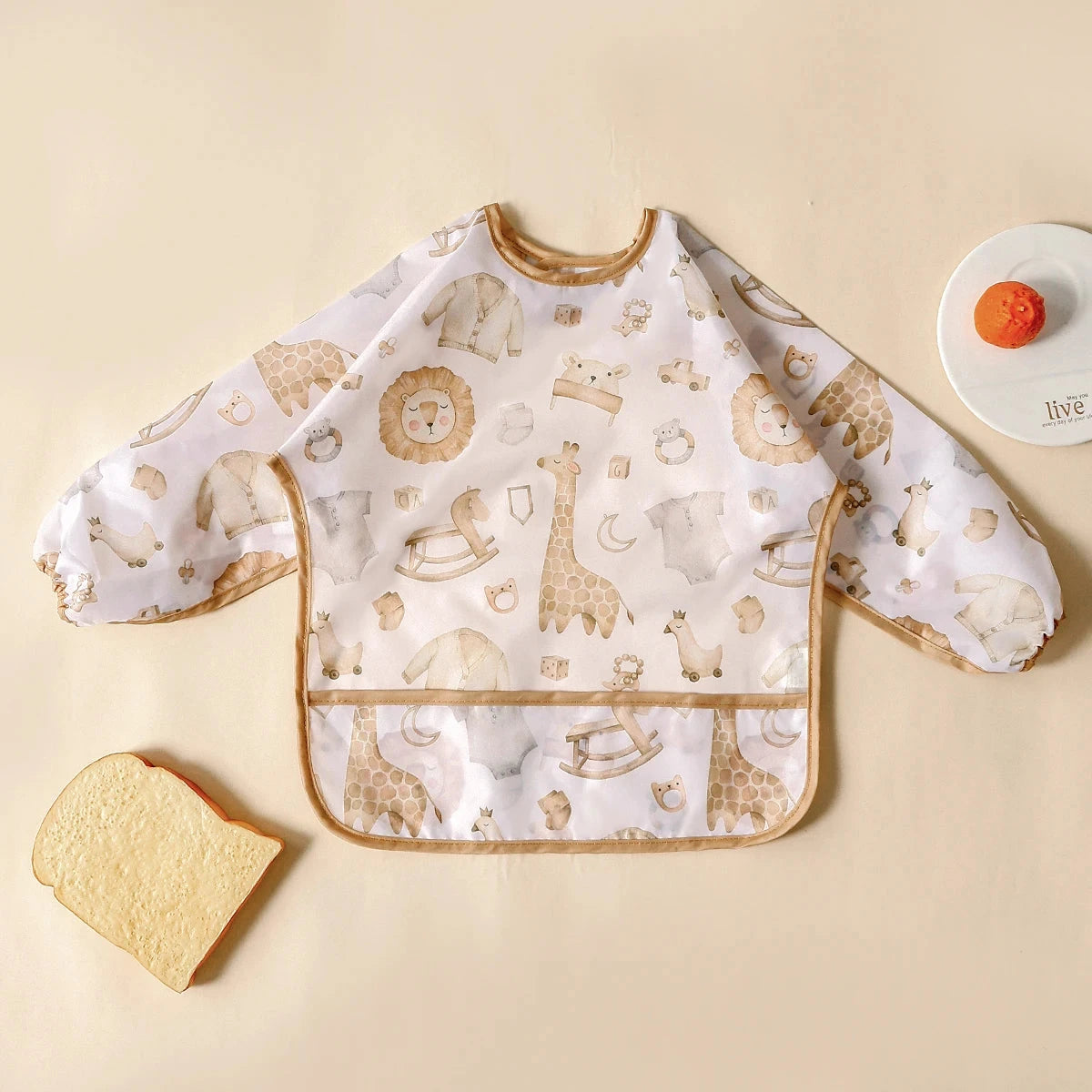 Elinfant 1PC Long Sleeve Bibs, Waterproof Feeding Bibs,Washable Burp Cloth,Coveralls Bibs,Easy To Clean,Wash-Free Eating Bibs Econic Blanks
